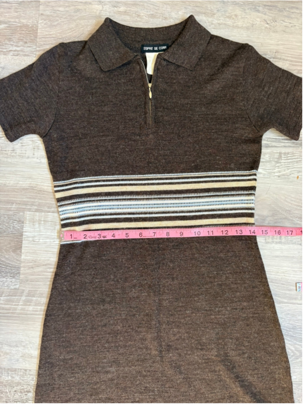 Vintage 90s Esprit de Corp Knit Polo Dress Brown Striped Mini S/M - Picture 8 of 12